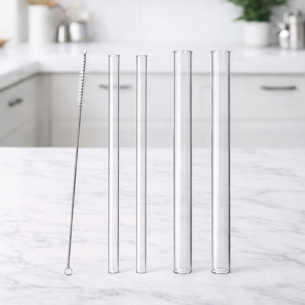 Set de Sorbetes de Vidrio Para Bubble Tea + Limpiador x5pzs