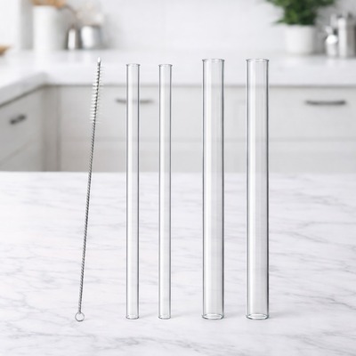 Set de Sorbetes de Vidrio Para Bubble Tea + Limpiador x5pzs