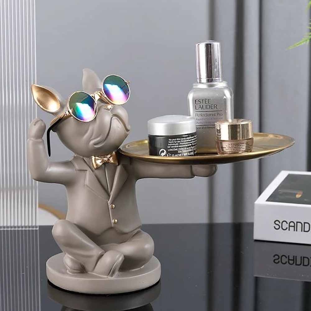 Bulldog Sentado Decorativo Beige- Bandeja