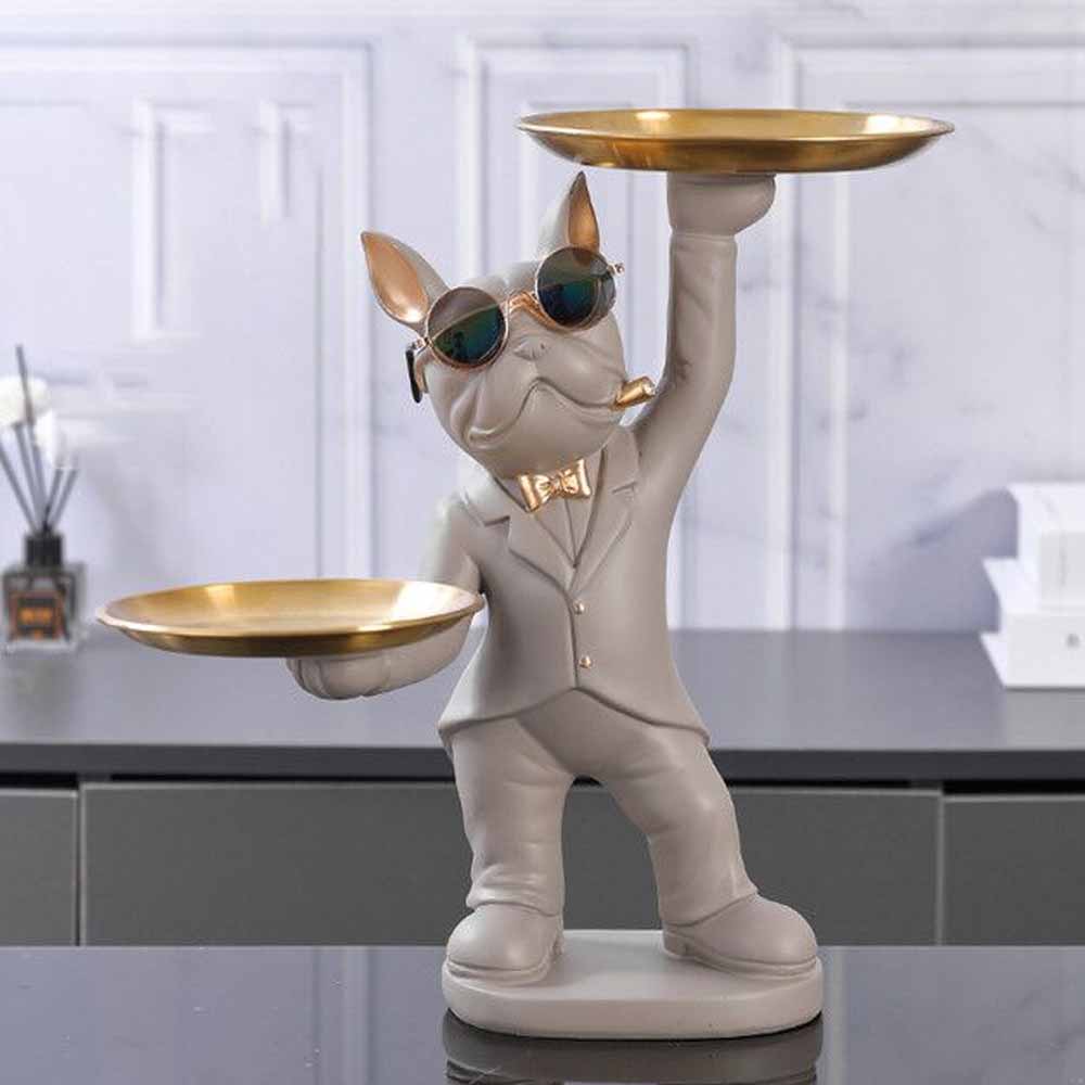 Mr. Bulldog Mayordomo Decorativo Beige - Doble Bandeja