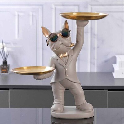 Mr. Bulldog Mayordomo Decorativo Beige - Doble Bandeja