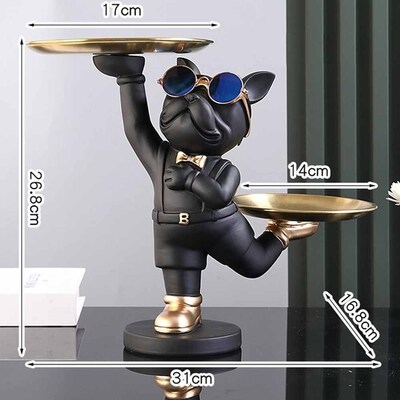 Mr. Bulldog Black de Resina + Lentes de Regalo Doble Bandeja