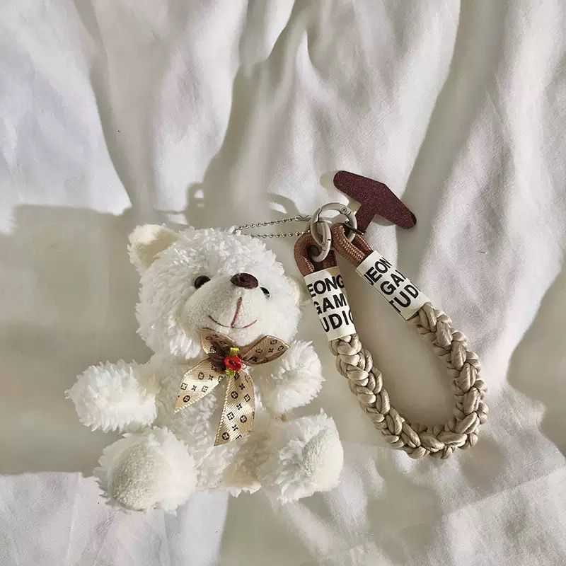 Correa Trenzado con Adaptador para Celular Oso Blanco