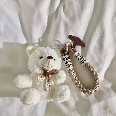 Correa Trenzado con Adaptador para Celular Oso Blanco