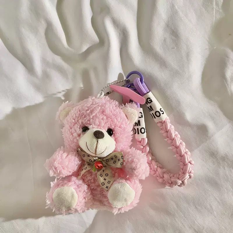 Correa Trenzado con Adaptador para Celular Oso Rosa