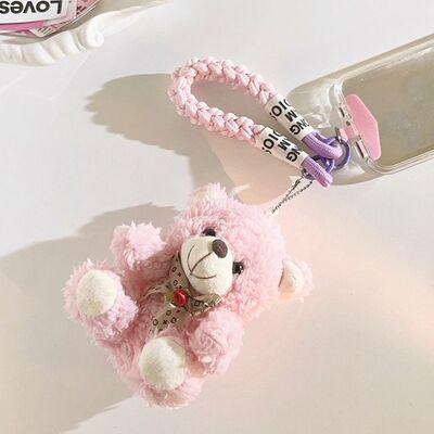 Correa Trenzado con Adaptador para Celular Oso Rosa