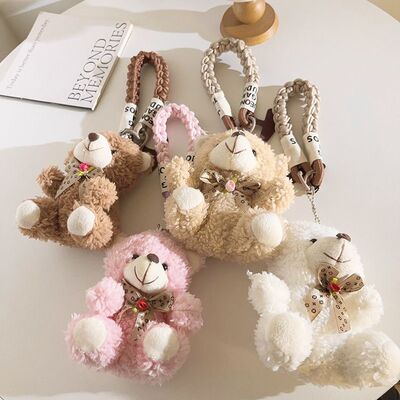 Correa Trenzado con Adaptador para Celular Oso Rosa