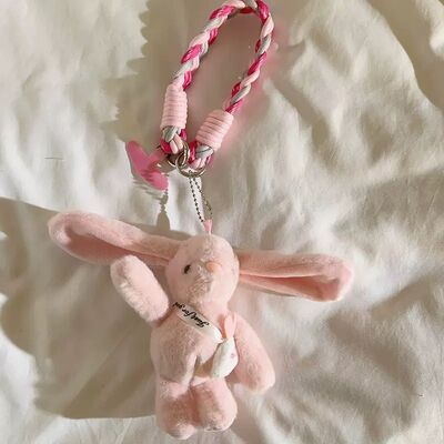 Correa Trenzado con Adaptador para Celular Diseño Conejo Rosa