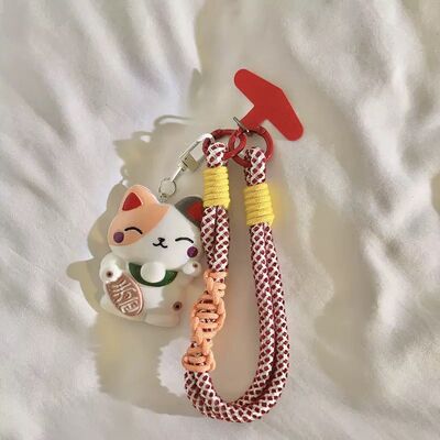 Doble Correa con Adaptador para Celular Gato de fortuna mancha