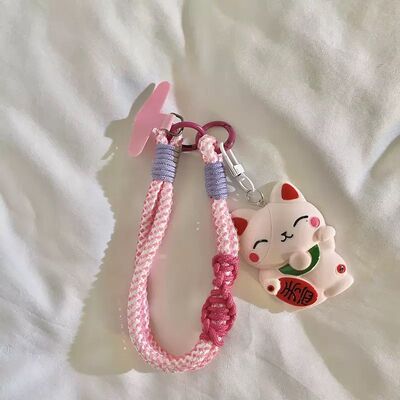 Doble Correa con Adaptador para Celular Gato de fortuna Blanco