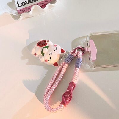 Doble Correa con Adaptador para Celular Gato de fortuna Blanco