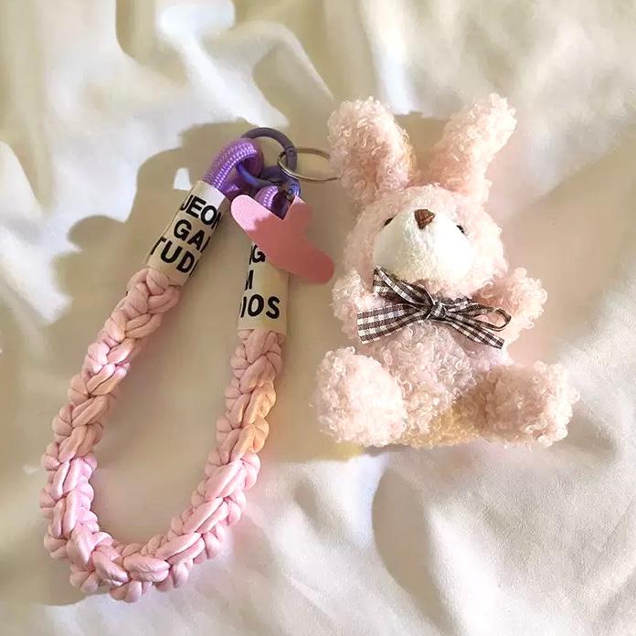 Correa Trenzado/Adaptador para Celular Conejo Rosa