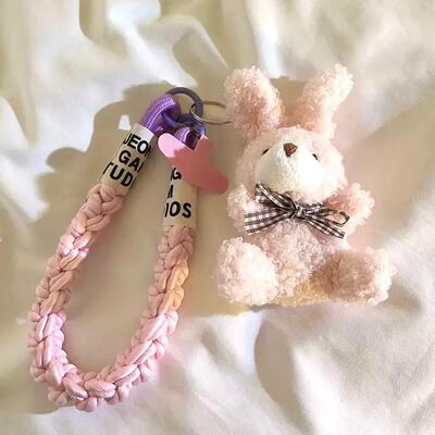 Correa Trenzado/Adaptador para Celular Conejo Rosa