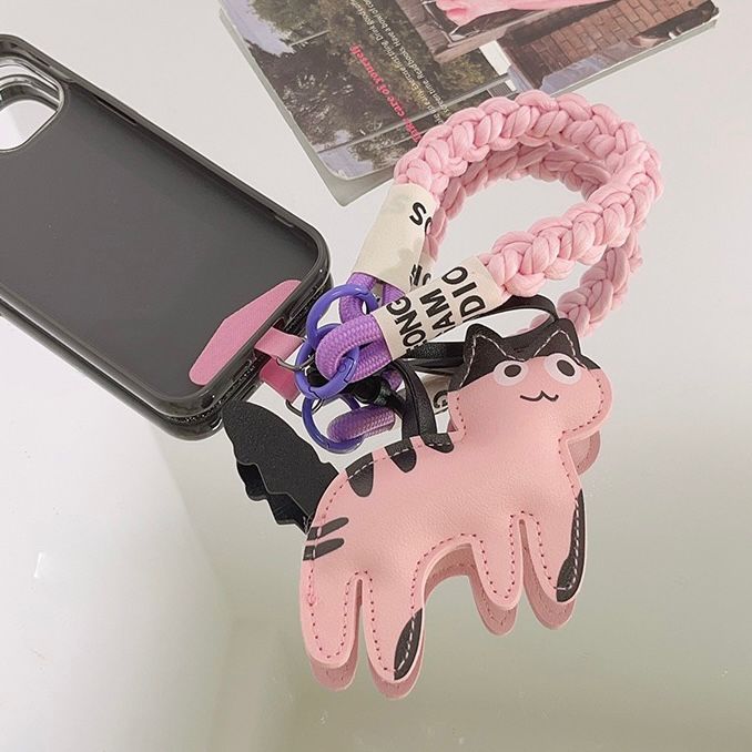 Correa Trenzado/Adaptador para Celular Gato Rosa