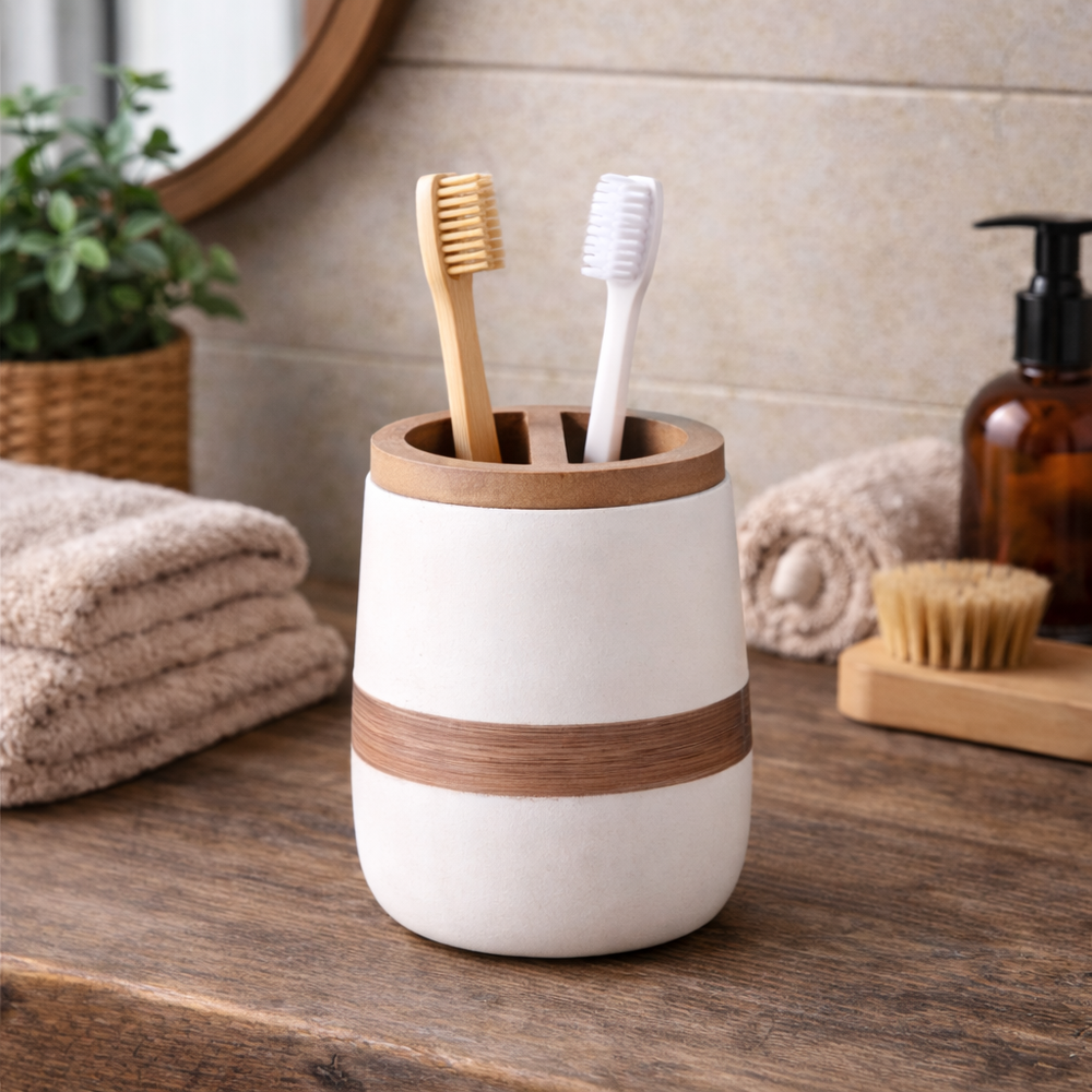 Vaso Porta Cepillos con Divisiones Línea White Wood