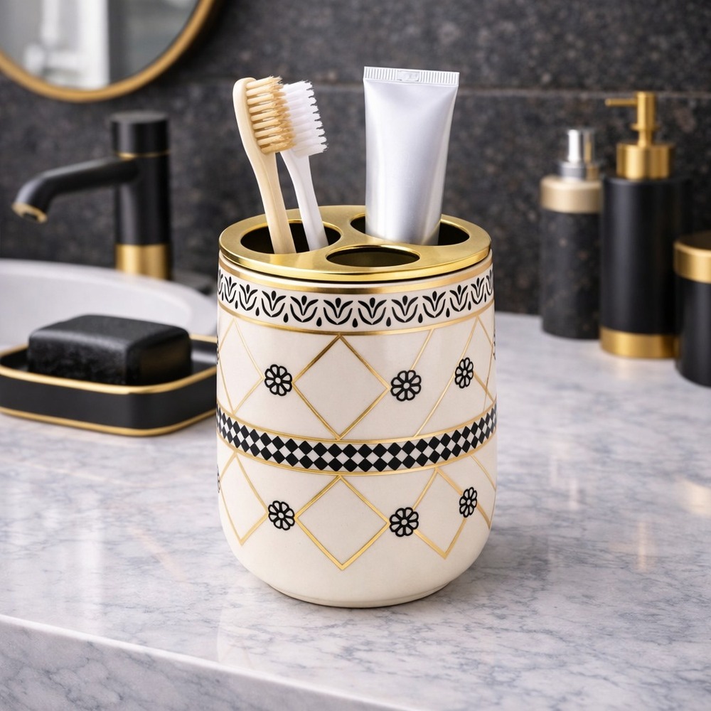 Vaso Porta Cepillos con Divisiones Línea Diamond Flowers 