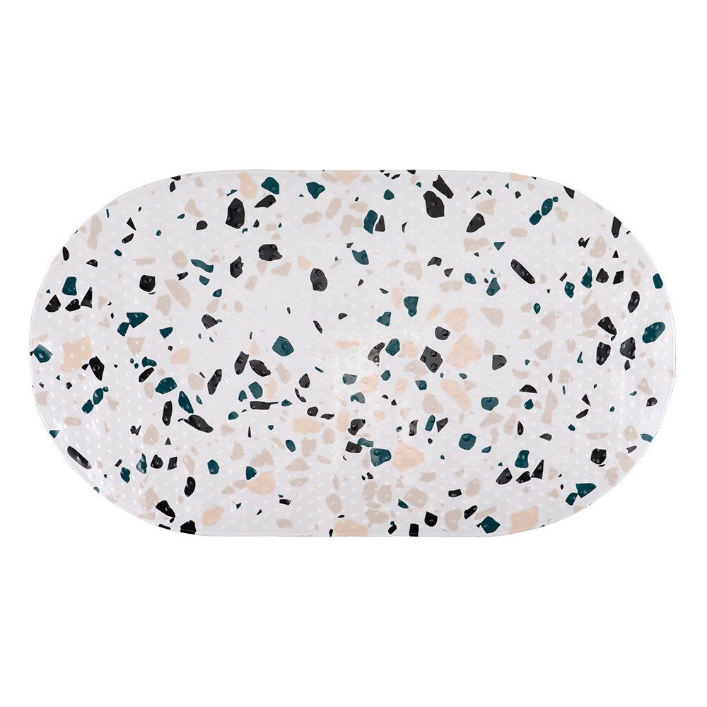 Alfombra Ovalada de Goma para Baño Línea Piedras Terrazo