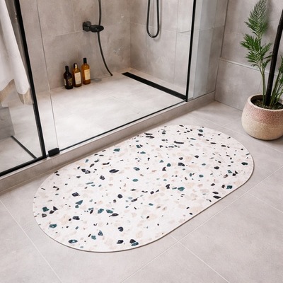 Alfombra Ovalada de Goma para Baño Línea Piedras Terrazo