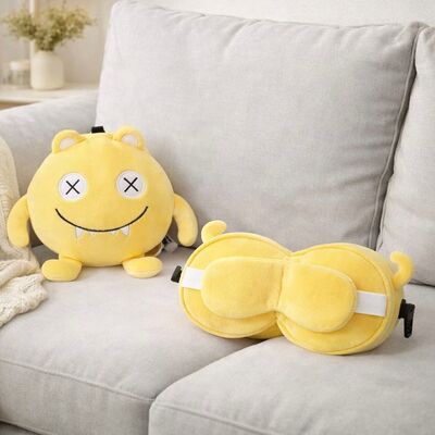 Conjunto Almohada & Antifaz Monster Cute Amarillo