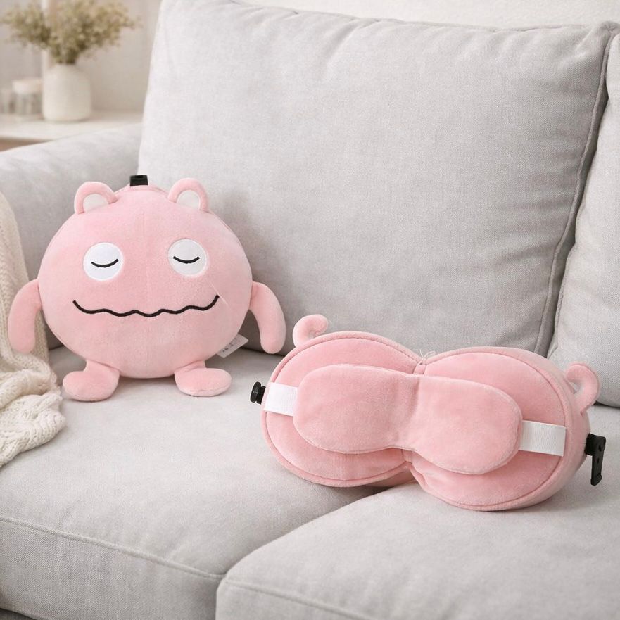 Conjunto Almohada & Antifaz Monster Cute Rosa