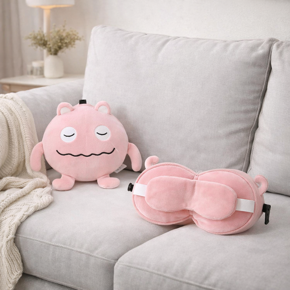 Conjunto Almohada & Antifaz Monster Cute Rosa