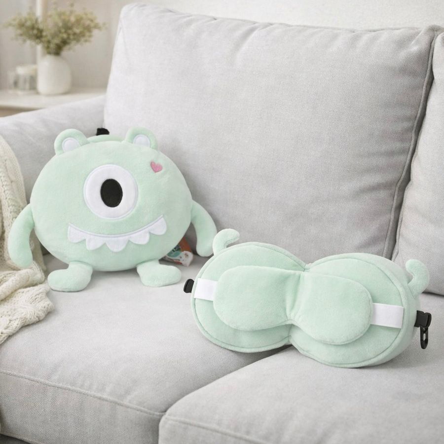 Conjunto Almohada & Antifaz Monster Cute Verde