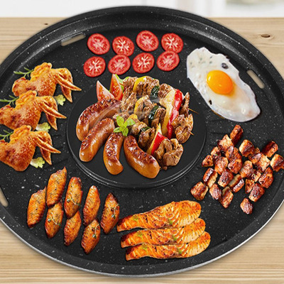 Plancha Estilo Coreano Redonda + Bolw con Divisiones - Apto Horno/Hornalla