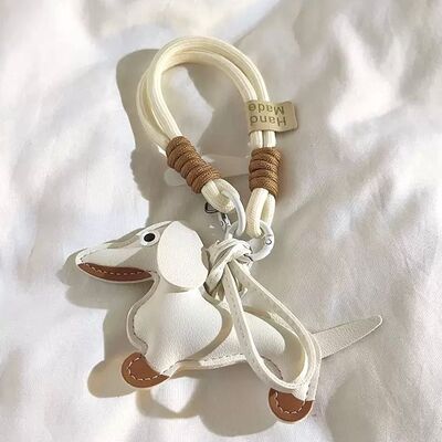 Doble Correa/Adaptador para Celular Perro Salchicha Blanco