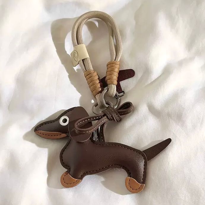 Doble Correa/Adaptador para Celular Perro Salchicha Marrón