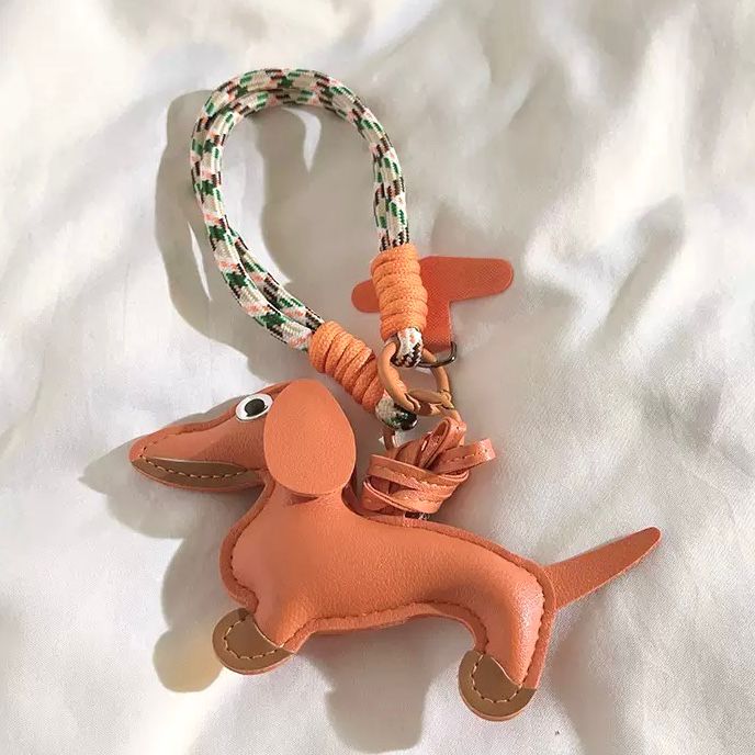 Doble Correa/Adaptador para Celular Perro Salchicha Naranja