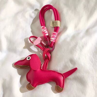 Doble Correa/Adaptador para Celular Perro Salchicha Rosa