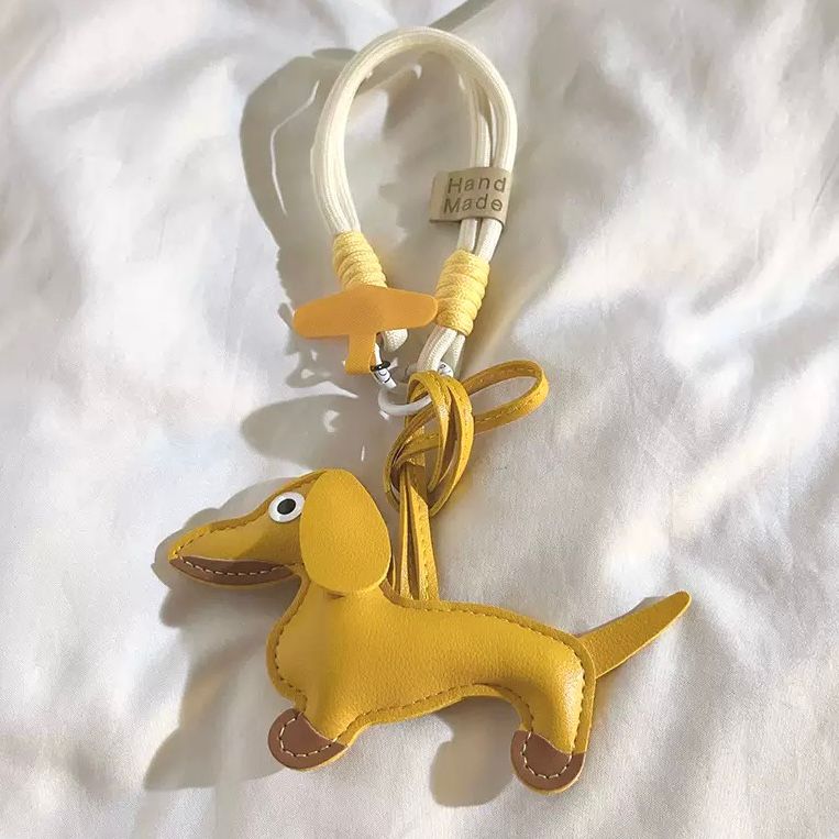 Doble Correa/Adaptador para Celular Perro Salchicha Amarillo