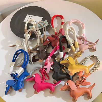 Doble Correa/Adaptador para Celular Perro Salchicha Amarillo