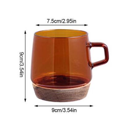 Taza de Vidrio de Color con Portavaso de Madera Naranja