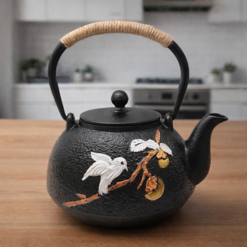 Tetera de Hierro Fundido + Infusor Diseño White Pigeons