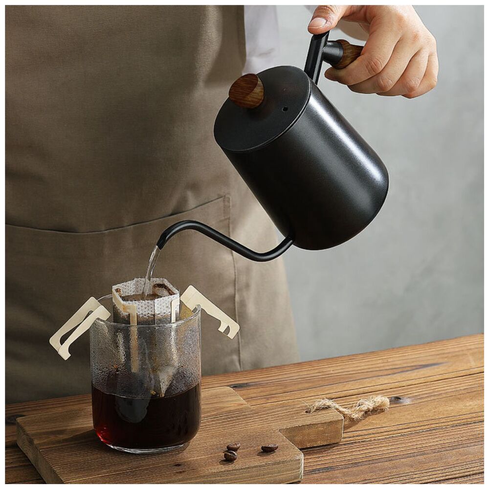 Cafetera de Acero Inoxidable con Mango de Madera 