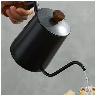 Cafetera de Acero Inoxidable con Mango de Madera 