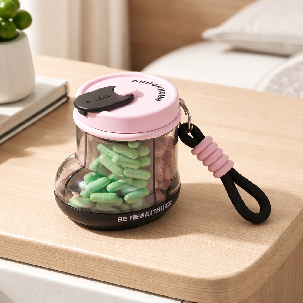 Pastillero con 4 Divisiones Bota Rosa