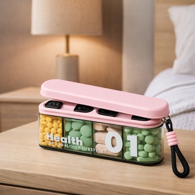 Pastillero con 4 Divisiones Rosa