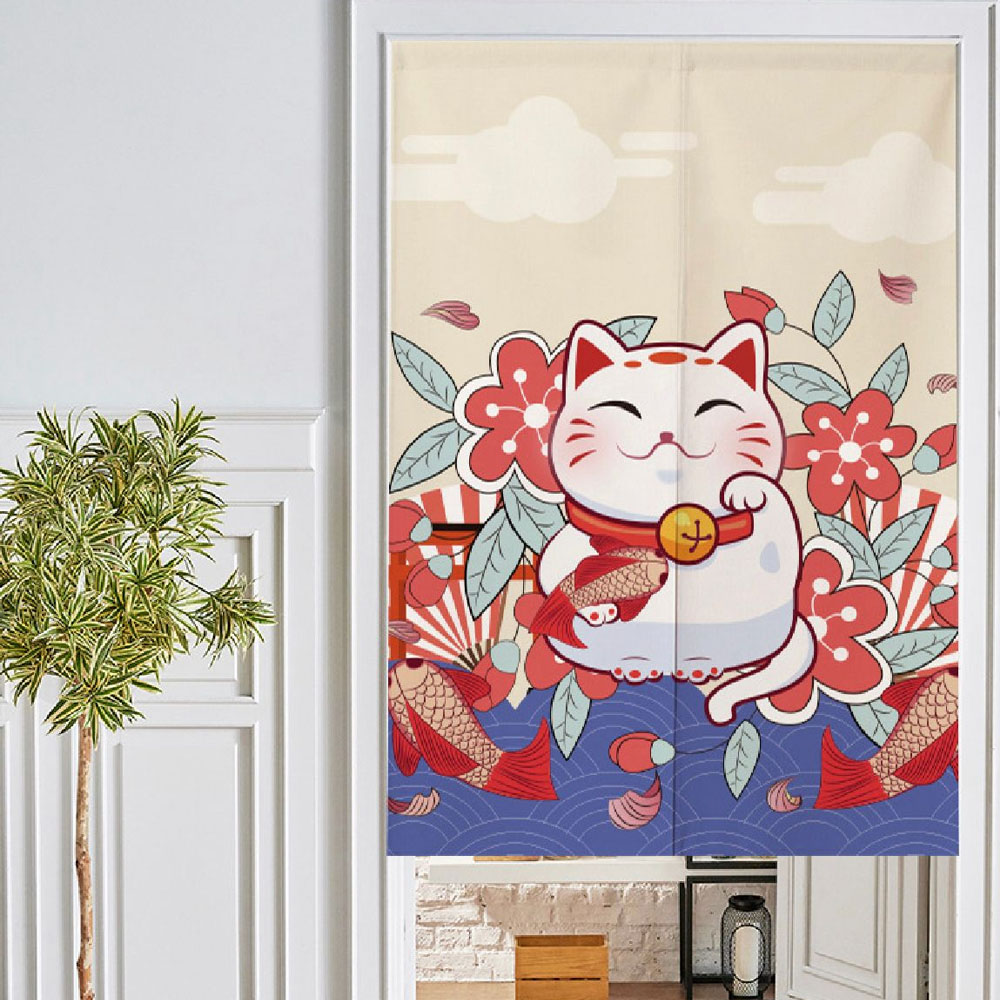 Cortina de Lona Estilo Japónes Recto Diseño Good Luck (Incluye Barral)