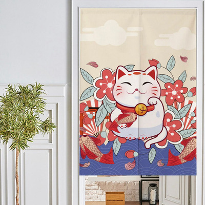 Cortina de Lona Estilo Japónes Recto Diseño Good Luck (Incluye Barral)