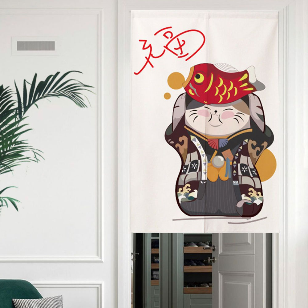 Cortina de Lona Estilo Japónes Recto Diseño Good Luck (Incluye Barral)