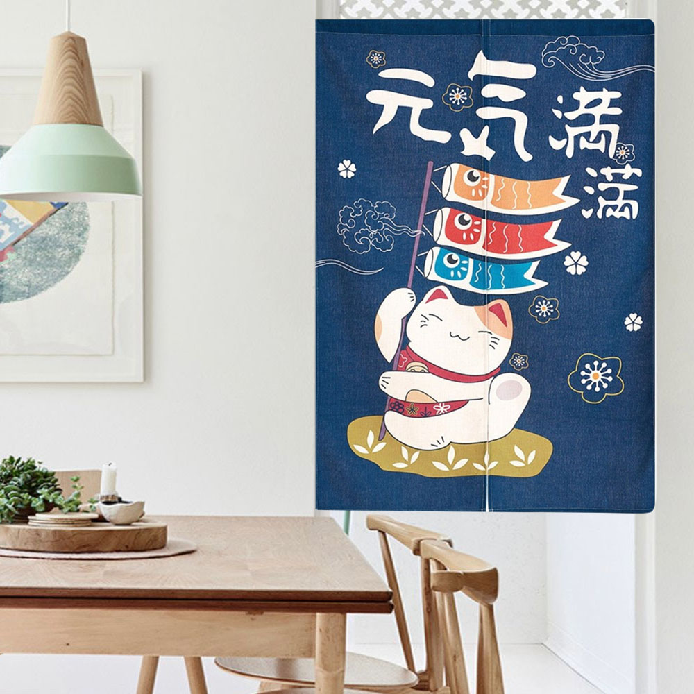 Cortina de Lona Estilo Japónes Recto Diseño Good Luck (Incluye Barral)