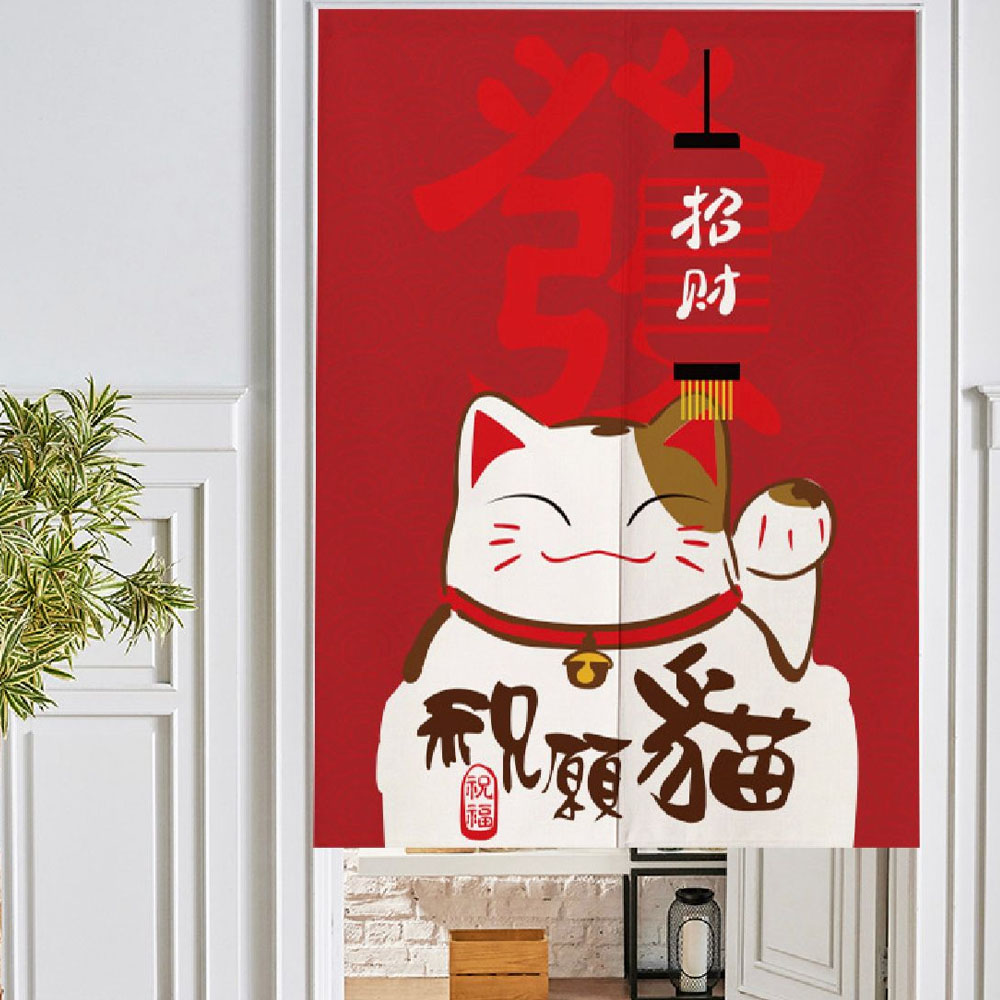 Cortina de Lona Estilo Japónes Recto Diseño Good Luck (Incluye Barral)