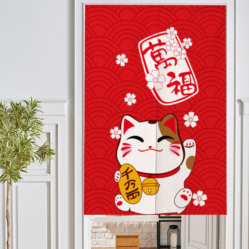 Cortina de Lona Estilo Japónes Recto Diseño Good Luck (Incluye Barral)