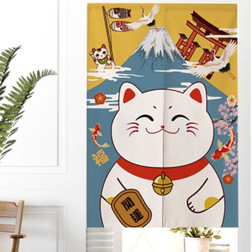 Cortina Estilo Japónes Recto Diseño Good Luck (Incluye Barral)
