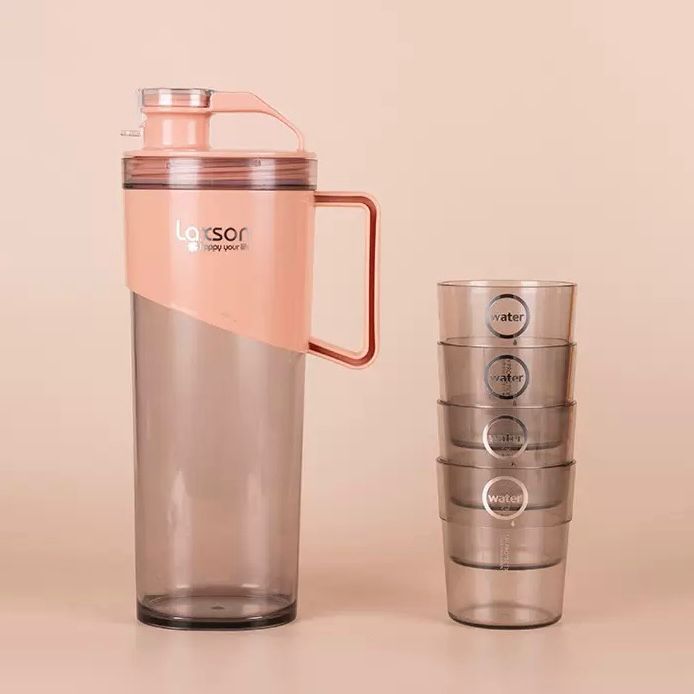 Jarra Laxson Acrilica + 4 Vasos Rosa