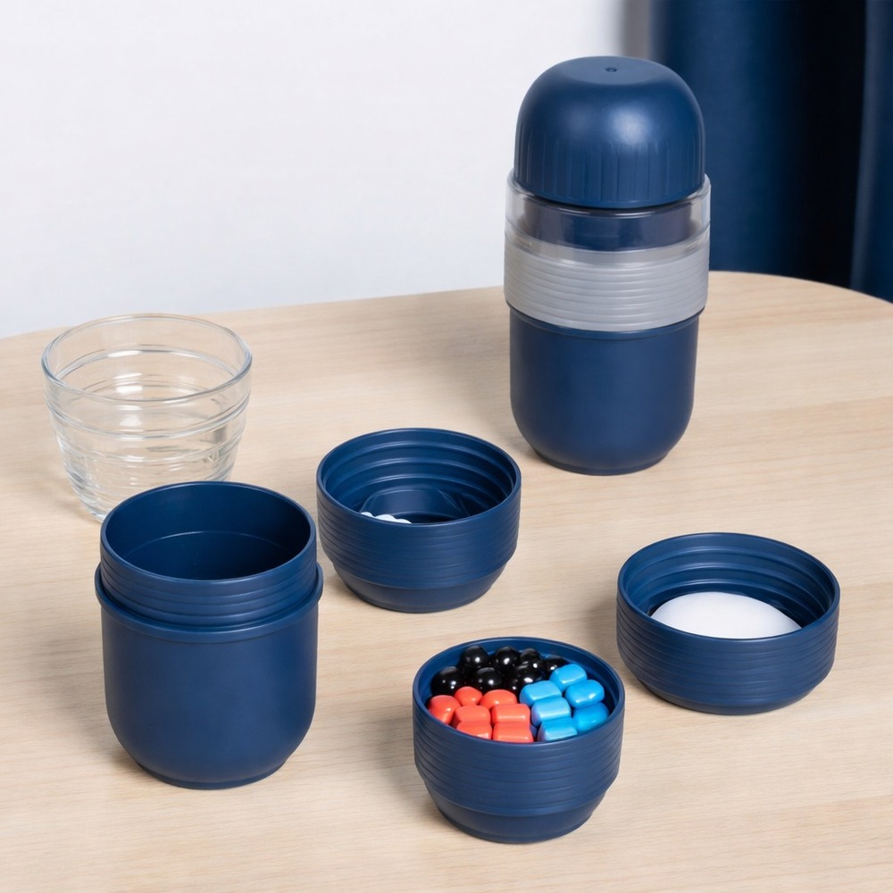 Pastillero con Triturador de Medicamentos 3 en 1 Azul