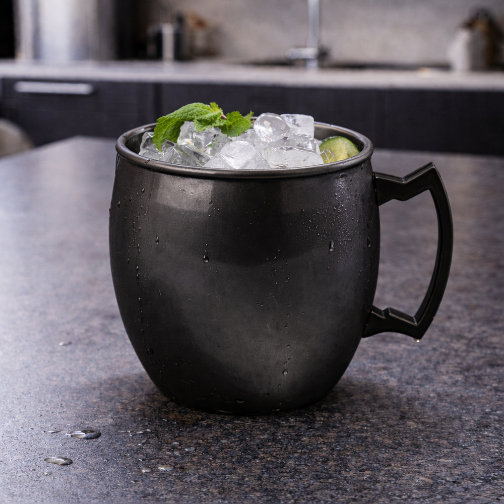 Taza de Acero Inoxidable 304SUS Moscow Mule Black Premium Lisa 