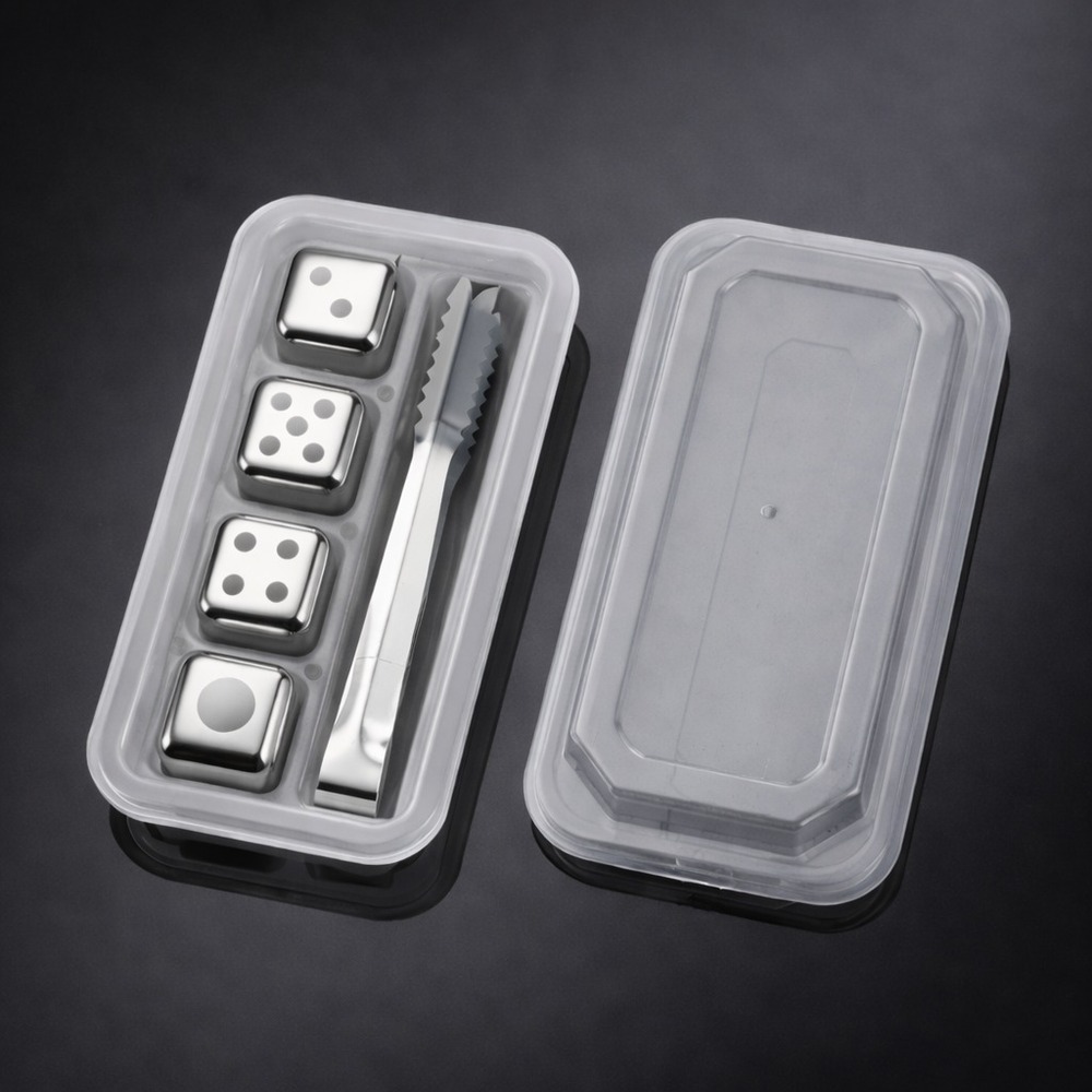 Cubos de Hielo Domino Reutilizables de Acero Inoxidable + Pinza - 4 cubos